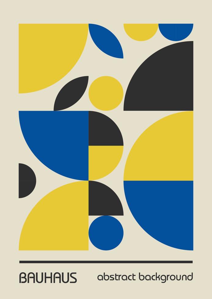 Minimale geometrische Designplakate der 20er Jahre, Wandkunst, Vorlage, Layout mit primitiven Formelementen. Bauhaus-Retro-Muster, Vektorhintergrund, blaue, gelbe und schwarze Farben der ukrainischen Flagge vektor