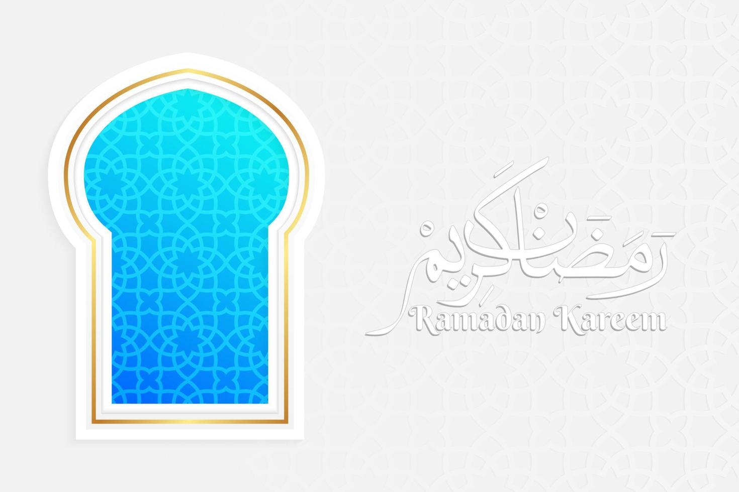 islamischer fensterhintergrund mit ramadan kareem kalligrafie vektor