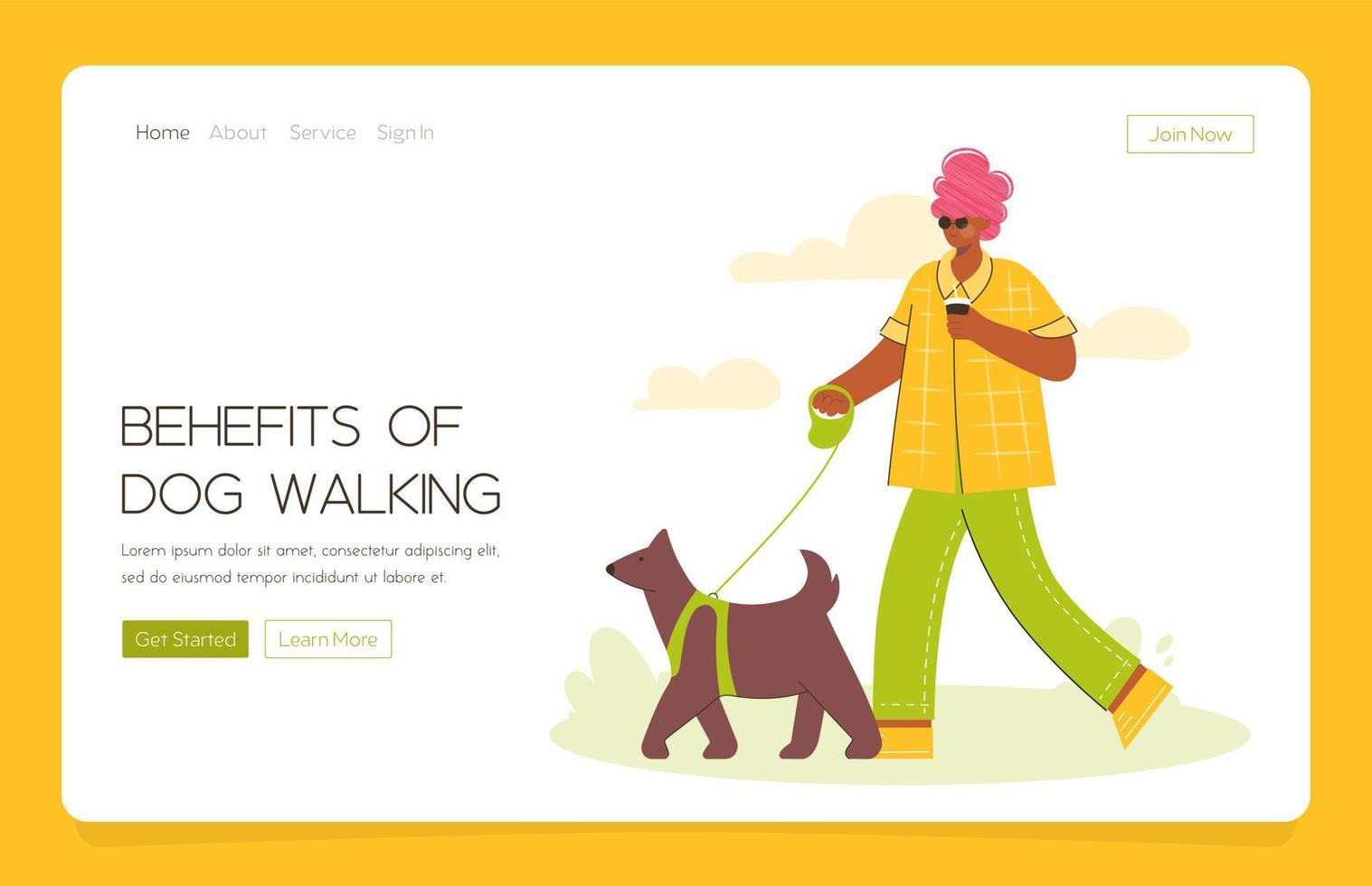 webb app landning Lycklig afrikansk mörk kvinna gående med hund i parkera. promenad din hund månad. utomhus- aktivitet med sällskapsdjur. trendig vektor illustration i platt stil.