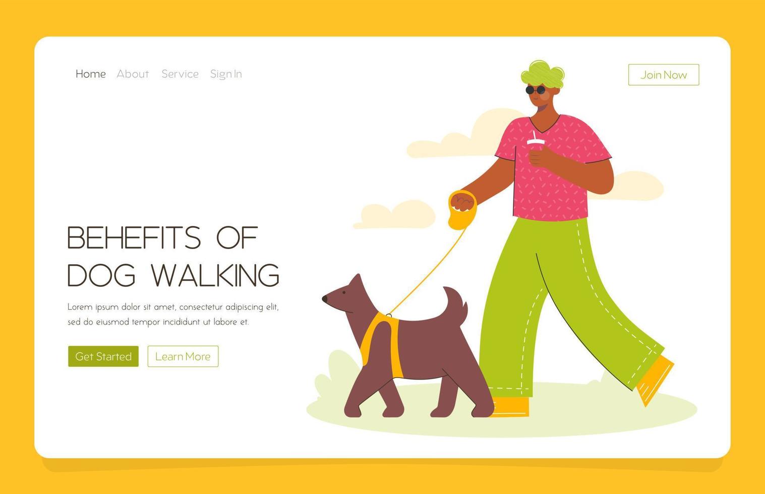 web-app landet glücklicher afrikanischer dunkler mann, der mit hund im park geht. Gehen Sie Ihren Hund Monat. Outdoor-Aktivität mit Haustier. trendige vektorillustration im flachen stil. vektor