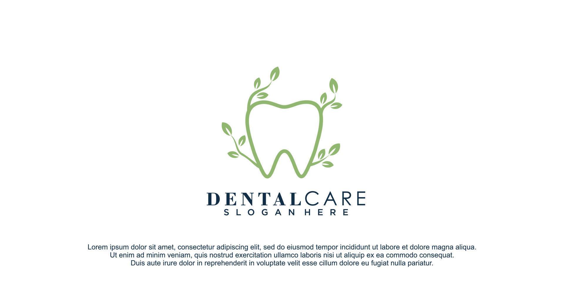 dental vård logotyp med blad begrepp design ikon vektor ikon illustration