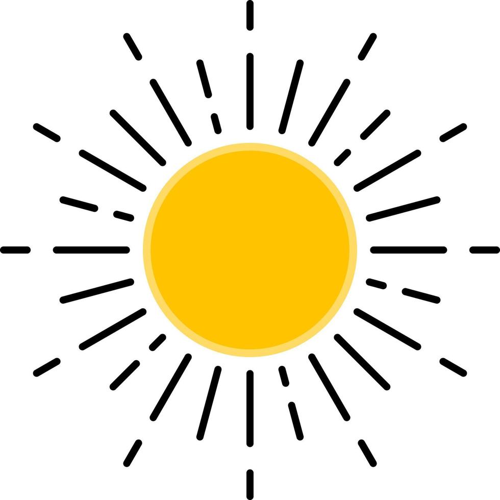 Sonnensymbole Vektorsymbol, gemalte Sonnensymbole, Sonnenschein und Sonnenglühen, Sonnenaufgang oder Sonnenuntergang. dekorativer Kreis voller und halber Sonne und Sonnenlicht. heiße Sonnenenergie für Bräune. Vektorzeichen vektor