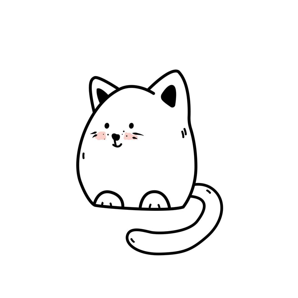 söt leende Sammanträde katt klotter stil, vektor illustration isolerat på vit bakgrund. hårig inhemsk djur, härlig sällskapsdjur, svart översikt dekorativ design element