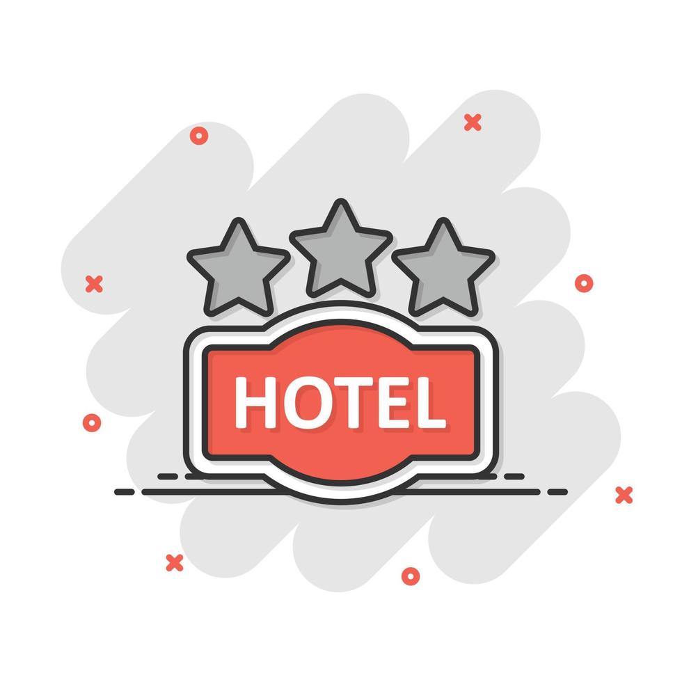 Hotel 3-Sterne-Schild-Symbol im Comic-Stil. Inn Cartoon-Vektor-Illustration auf weißem Hintergrund isoliert. Geschäftskonzept mit Splash-Effekt für Hostelzimmerinformationen. vektor