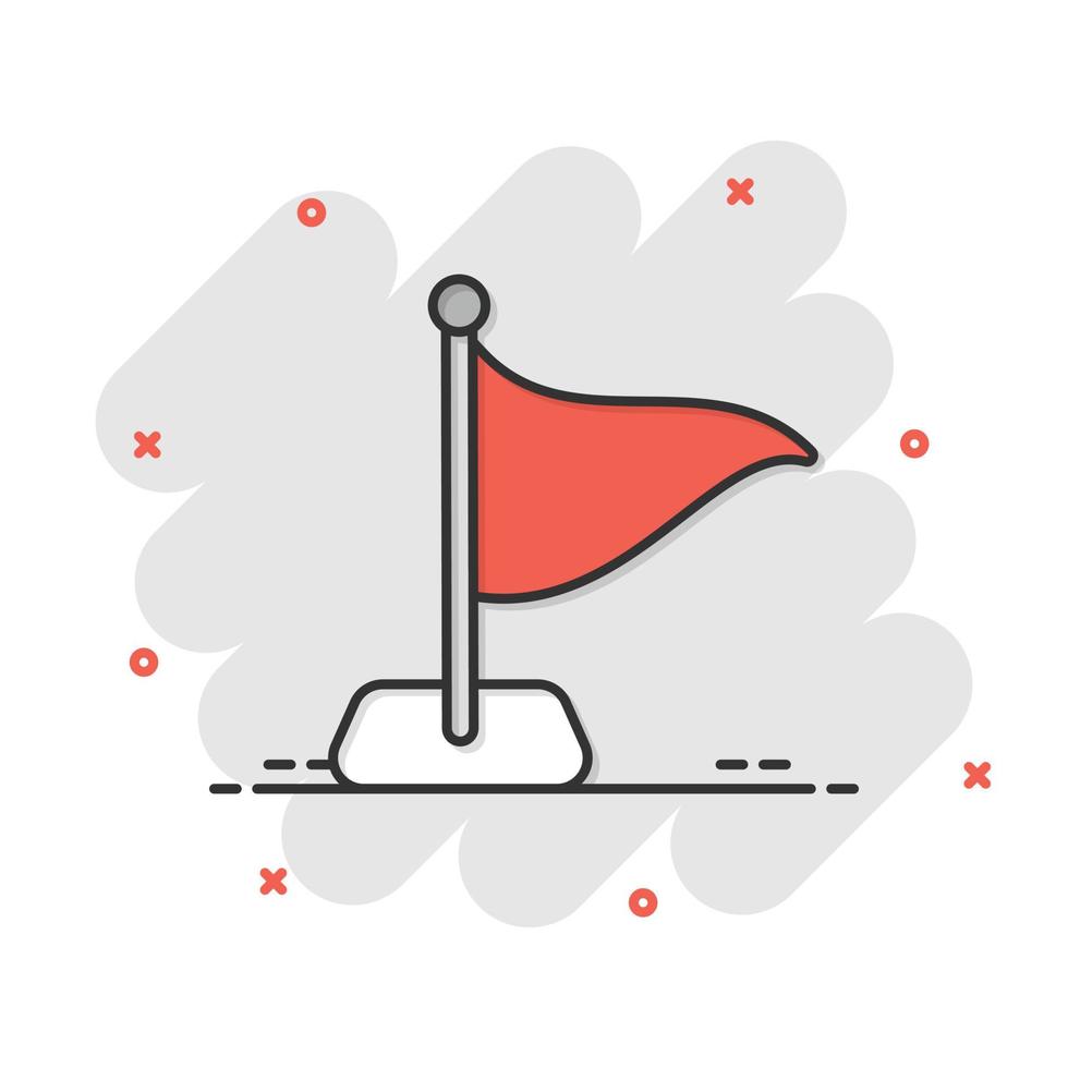 Flaggensymbol im Comic-Stil. Pin-Cartoon-Vektor-Illustration auf weißem Hintergrund isoliert. Geschäftskonzept mit Fahnenmast-Splash-Effekt. vektor