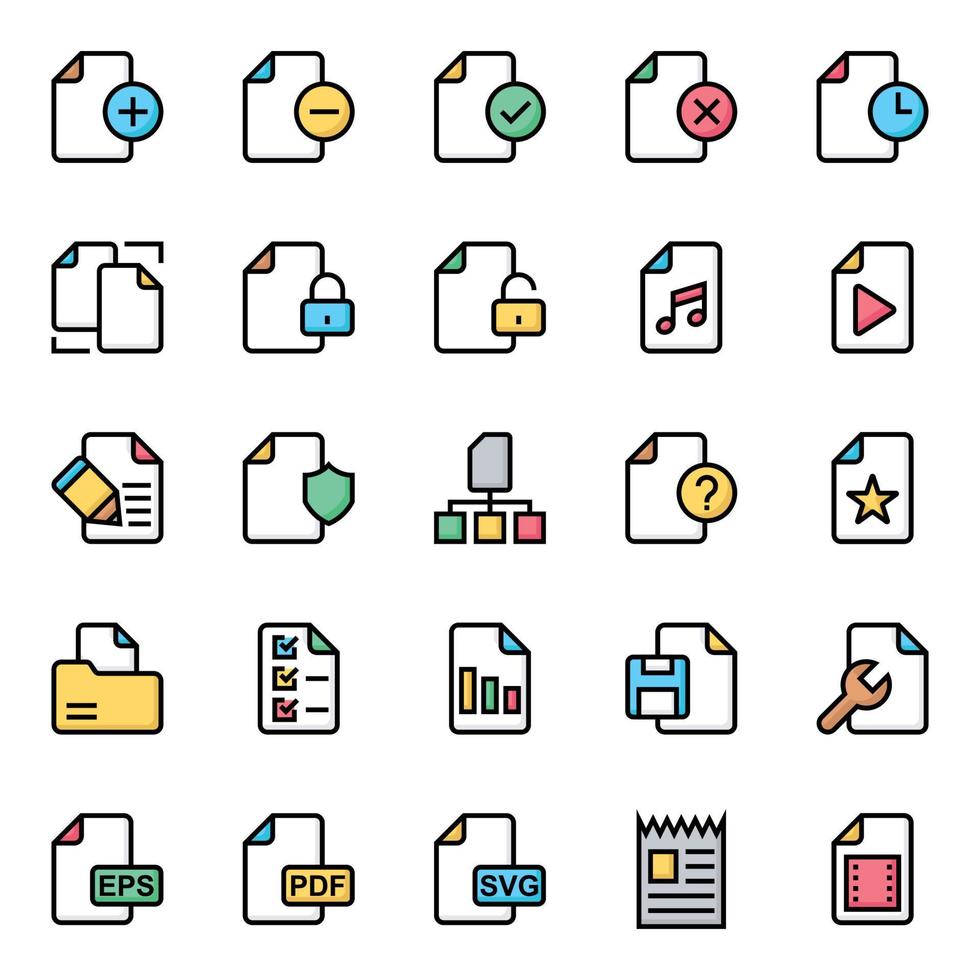 fylld översikt ikoner för filer. vektor