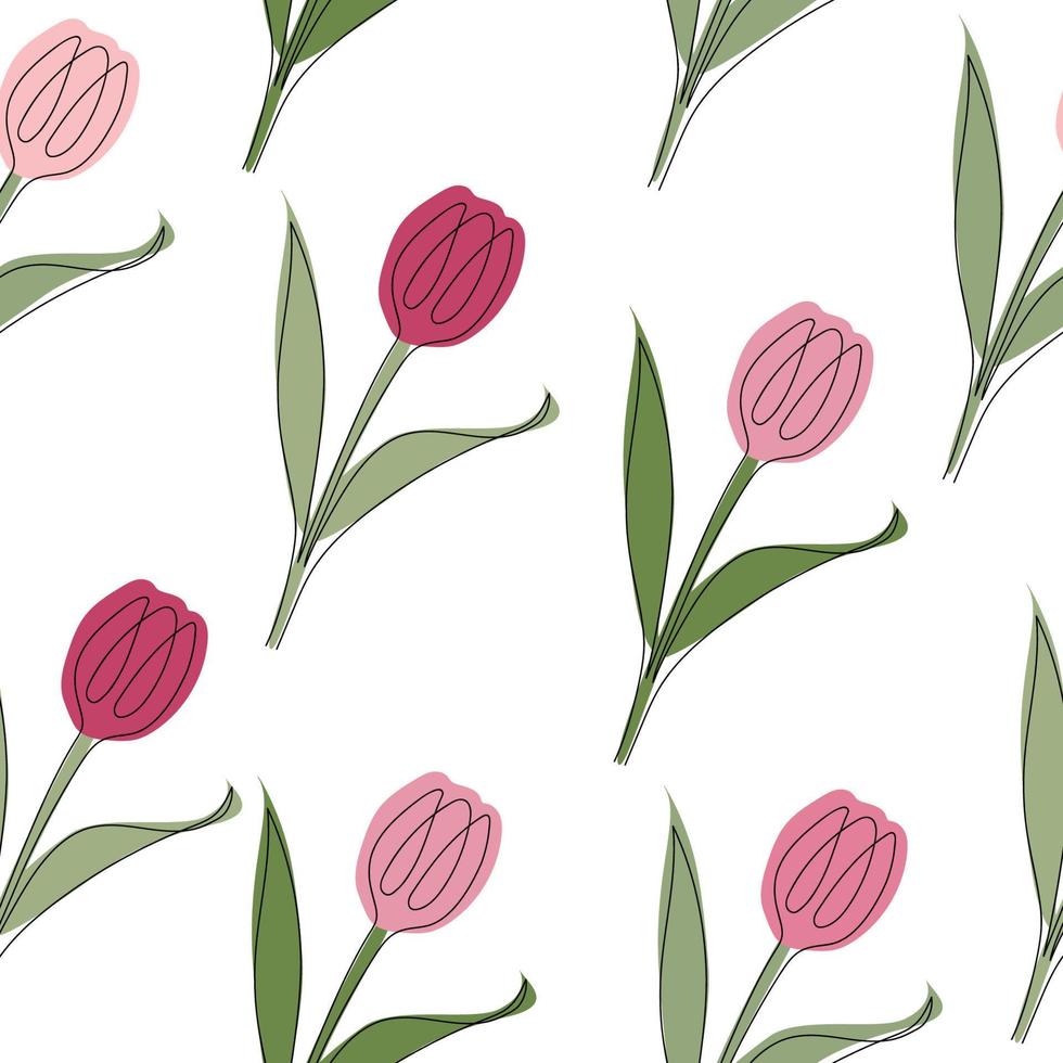sömlös mönster av tulpaner dragen i ett linje. vektor illustration isolerat på vit bakgrund