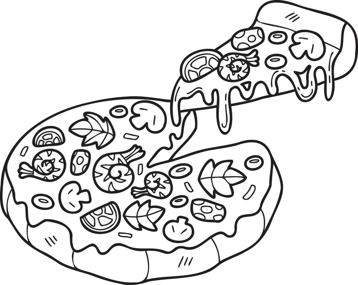 hand gezeichnete geschnittene pizzaillustration im gekritzelstil vektor