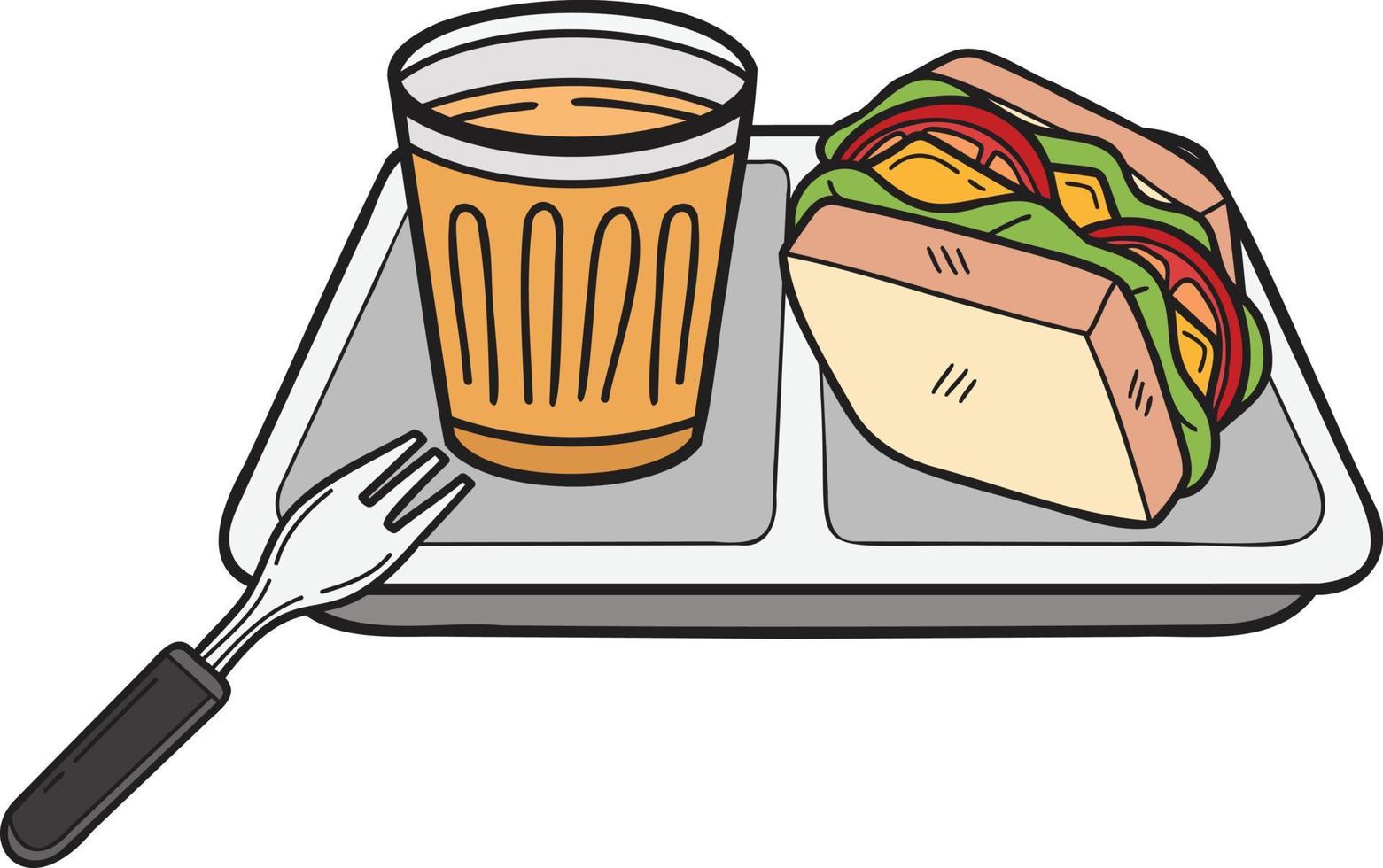 hand gezeichnetes sandwich und kaffee auf plattenillustration im gekritzelstil vektor