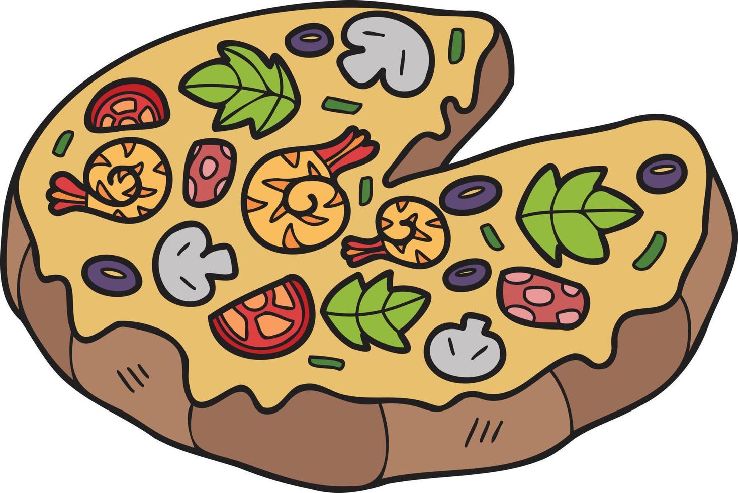 hand dragen skära pizza illustration i klotter stil vektor