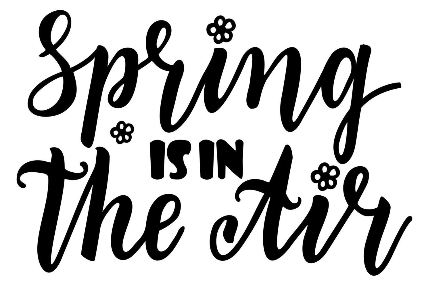 Frühling ist in der Luft. handgezeichnetes Logo, Abzeichen-Typografie-Element für Ihr Design. beschriftung frühlingssaison für grußkarte, einladungsvorlage vektor