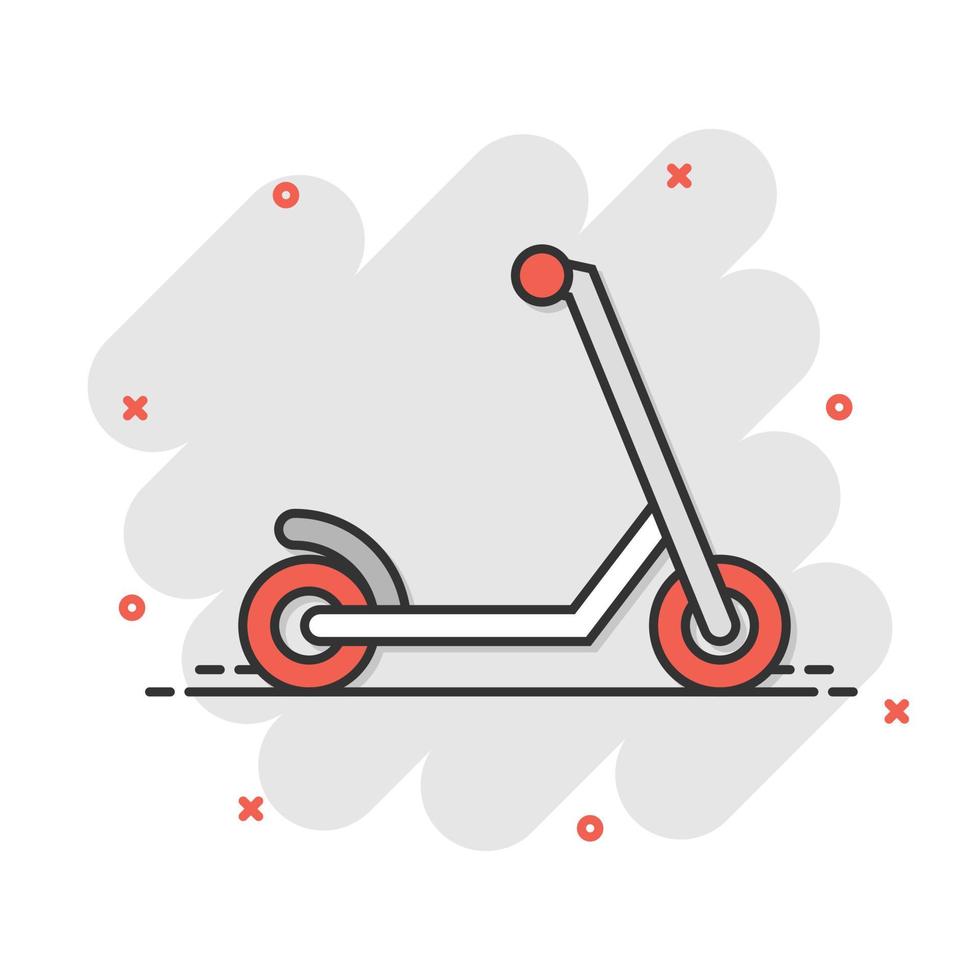 Elektroroller-Symbol im Comic-Stil. Fahrradkarikatur-Vektorillustration auf weißem lokalisiertem Hintergrund. Transport-Splash-Effekt-Geschäftskonzept. vektor