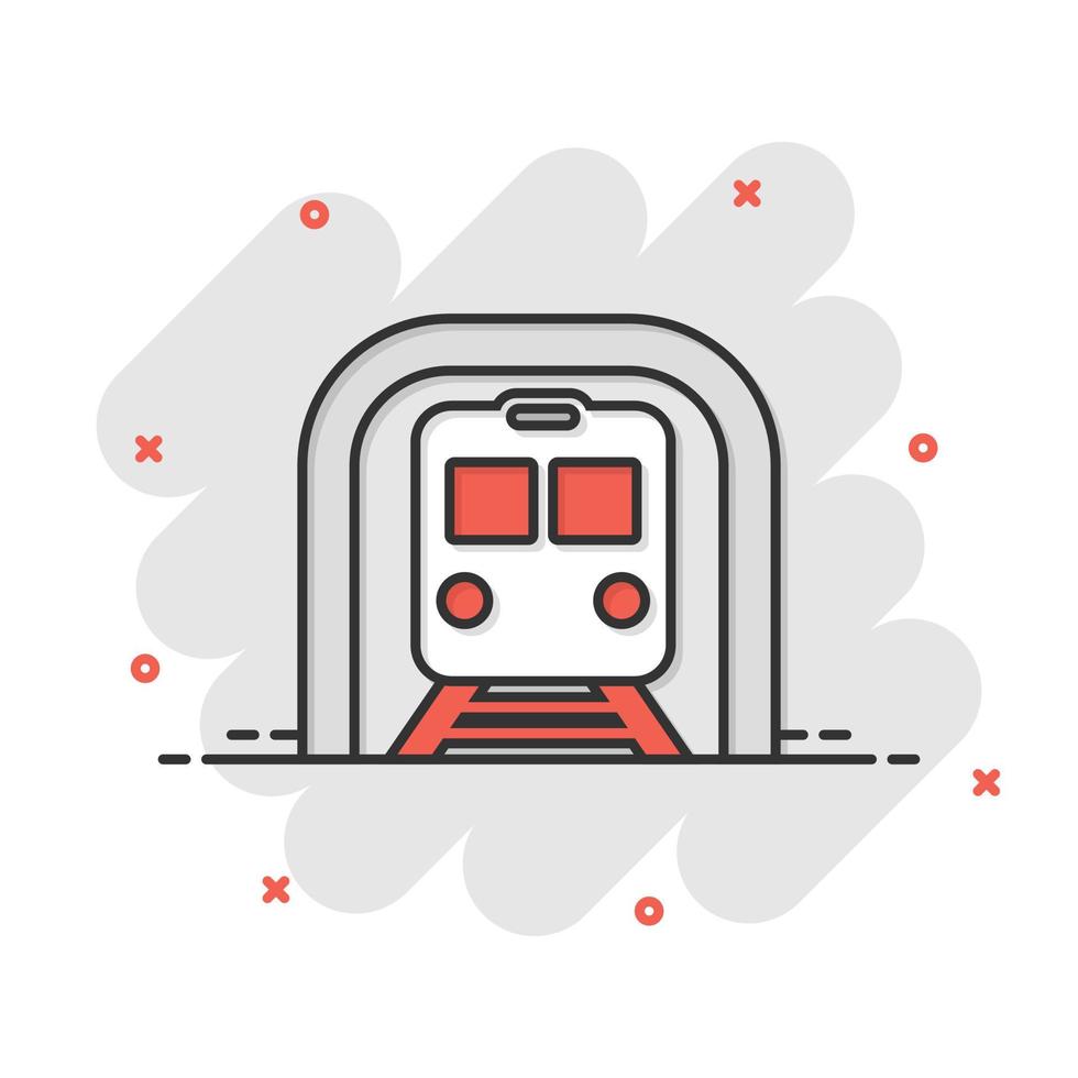 U-Bahn-Symbol im Comic-Stil. Zug-U-Bahn-Cartoon-Vektorillustration auf weißem, isoliertem Hintergrund. Geschäftskonzept mit Spritzeffekt für die Eisenbahnfracht. vektor
