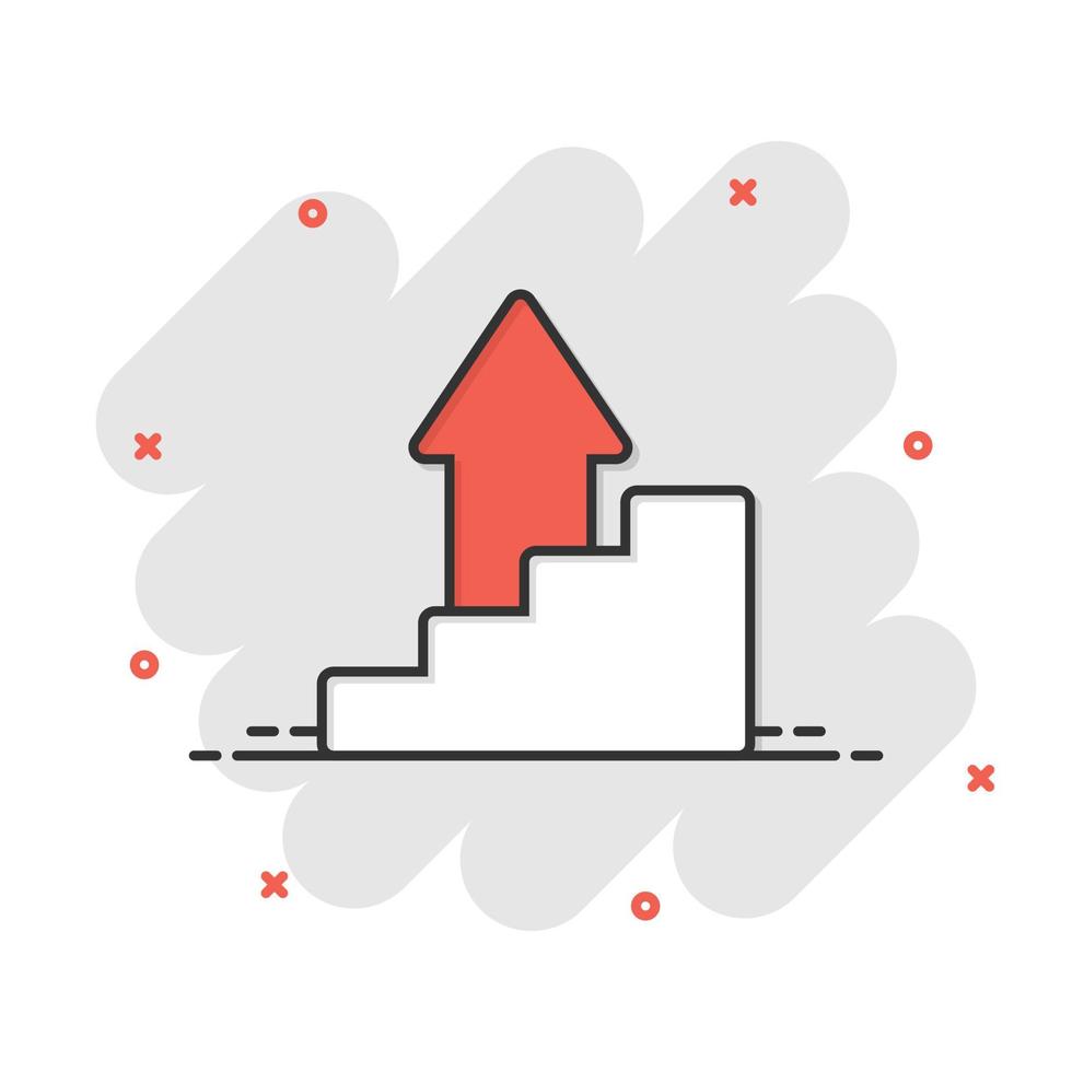 Diagrammdiagramm-Symbol im Comic-Stil. Pfeil wachsen Cartoon-Vektor-Illustration auf weißem Hintergrund isoliert. Analyse-Splash-Effekt-Geschäftskonzept. vektor