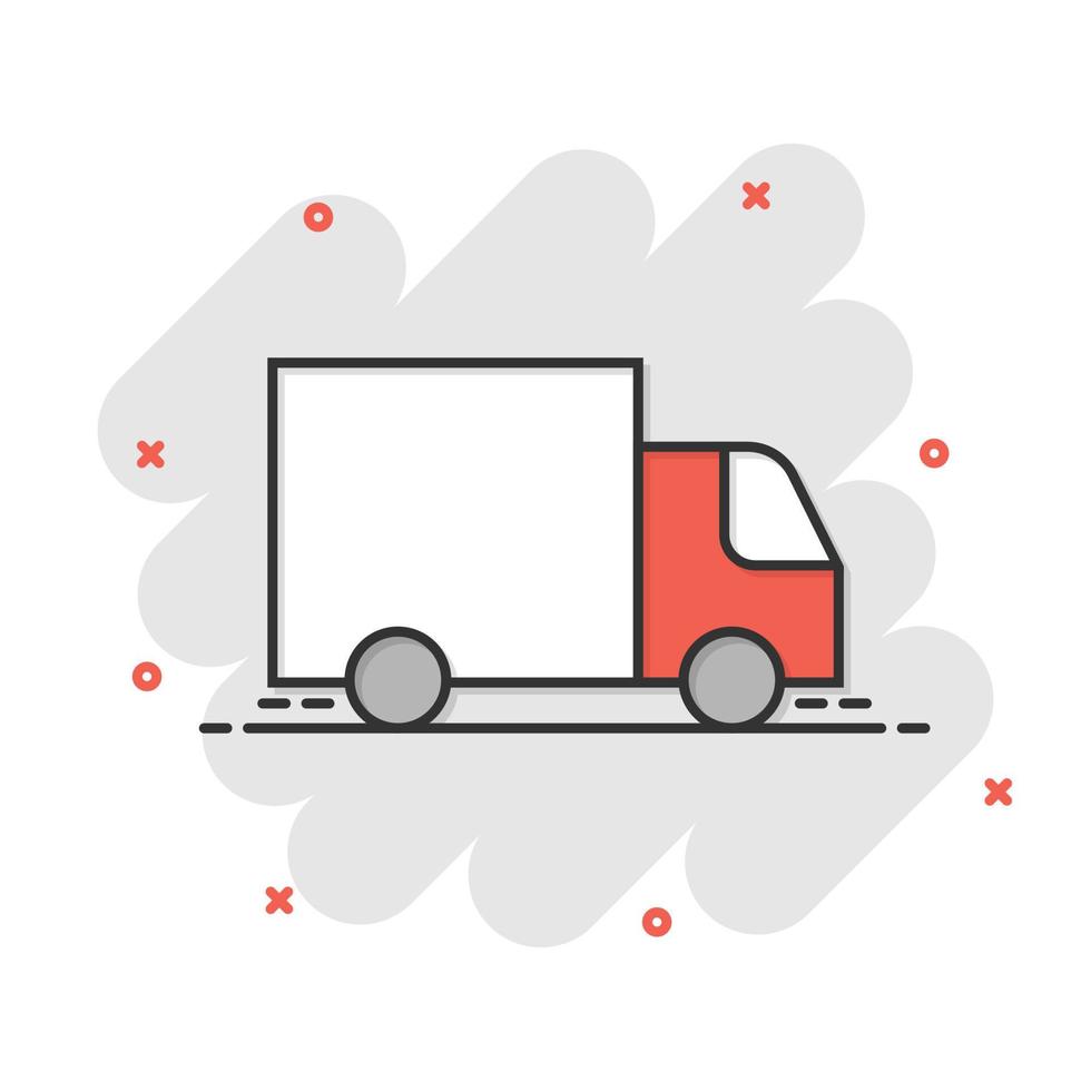 Lieferwagen-Symbol im Comic-Stil. van Cartoon-Vektor-Illustration auf weißem Hintergrund isoliert. Cargo Car Splash-Effekt-Geschäftskonzept. vektor