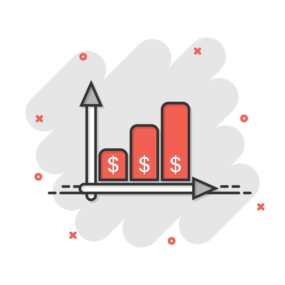 Geldwachstumssymbol im Comic-Stil. Pfeil Fortschritt Cartoon-Vektor-Illustration auf weißem Hintergrund isoliert. Karriere-Splash-Effekt-Geschäftskonzept. vektor