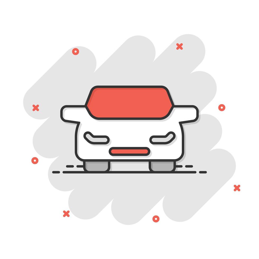 Auto-Symbol im Comic-Stil. Automobil-Fahrzeugkarikatur-Vektorillustration auf weißem lokalisiertem Hintergrund. Limousine Spritzeffekt Geschäftskonzept. vektor