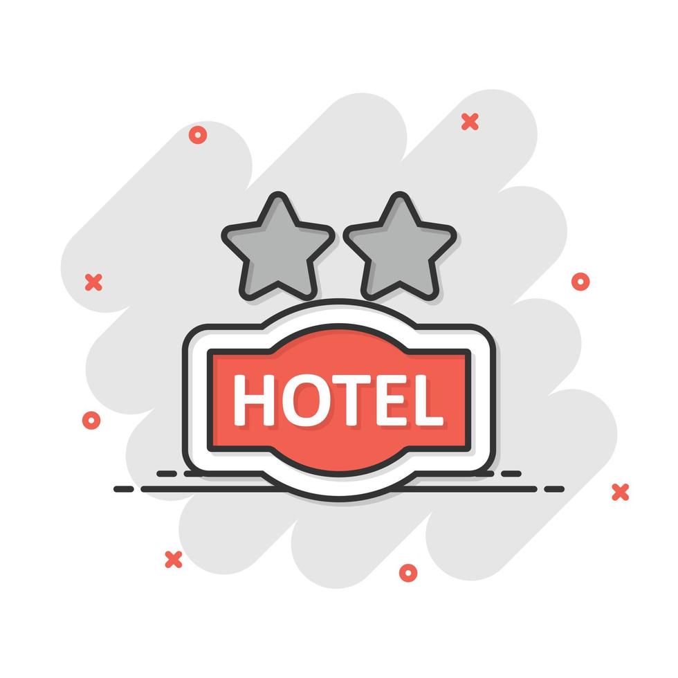 Hotel 2-Sterne-Schild-Symbol im Comic-Stil. Inn Cartoon-Vektor-Illustration auf weißem Hintergrund isoliert. Geschäftskonzept mit Splash-Effekt für Hostelzimmerinformationen. vektor