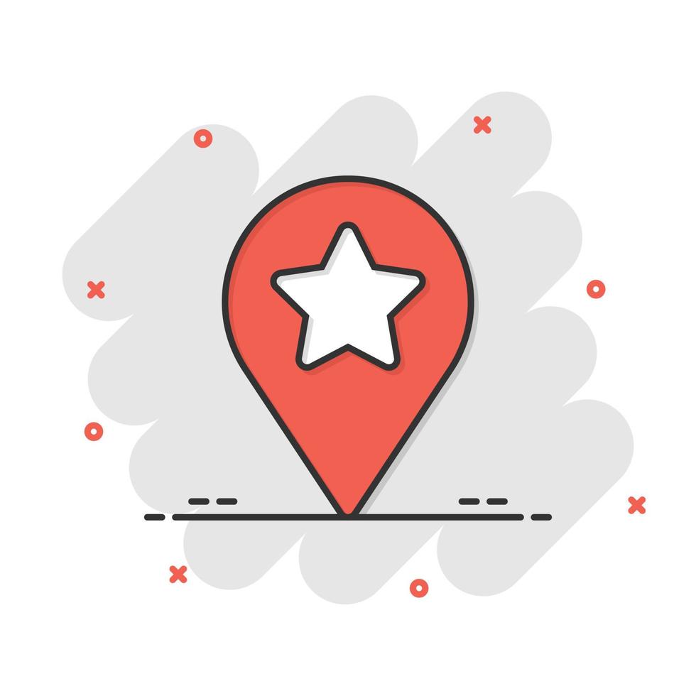 Karta stift ikon i komisk stil. gps navigering tecknad serie vektor illustration på vit isolerat bakgrund. lokalisera placera stänk effekt företag begrepp.