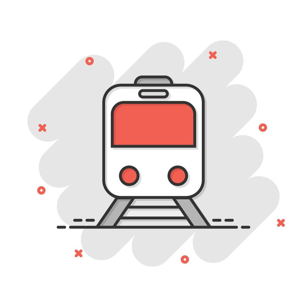 metro ikon i komisk stil. tåg tunnelbana tecknad serie vektor illustration på vit isolerat bakgrund. järnväg frakt stänk effekt företag begrepp.