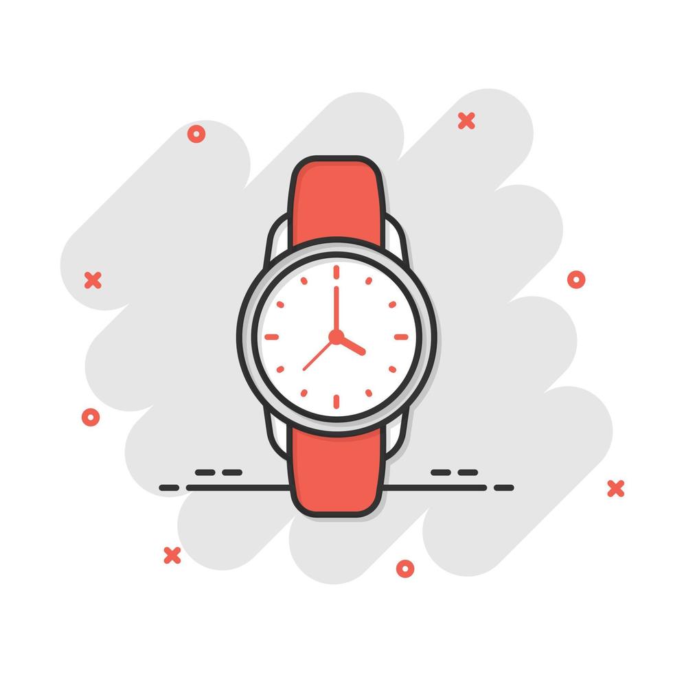 handled Kolla på ikon i komisk stil. hand klocka tecknad serie vektor illustration på vit isolerat bakgrund. tid armband stänk effekt företag begrepp.