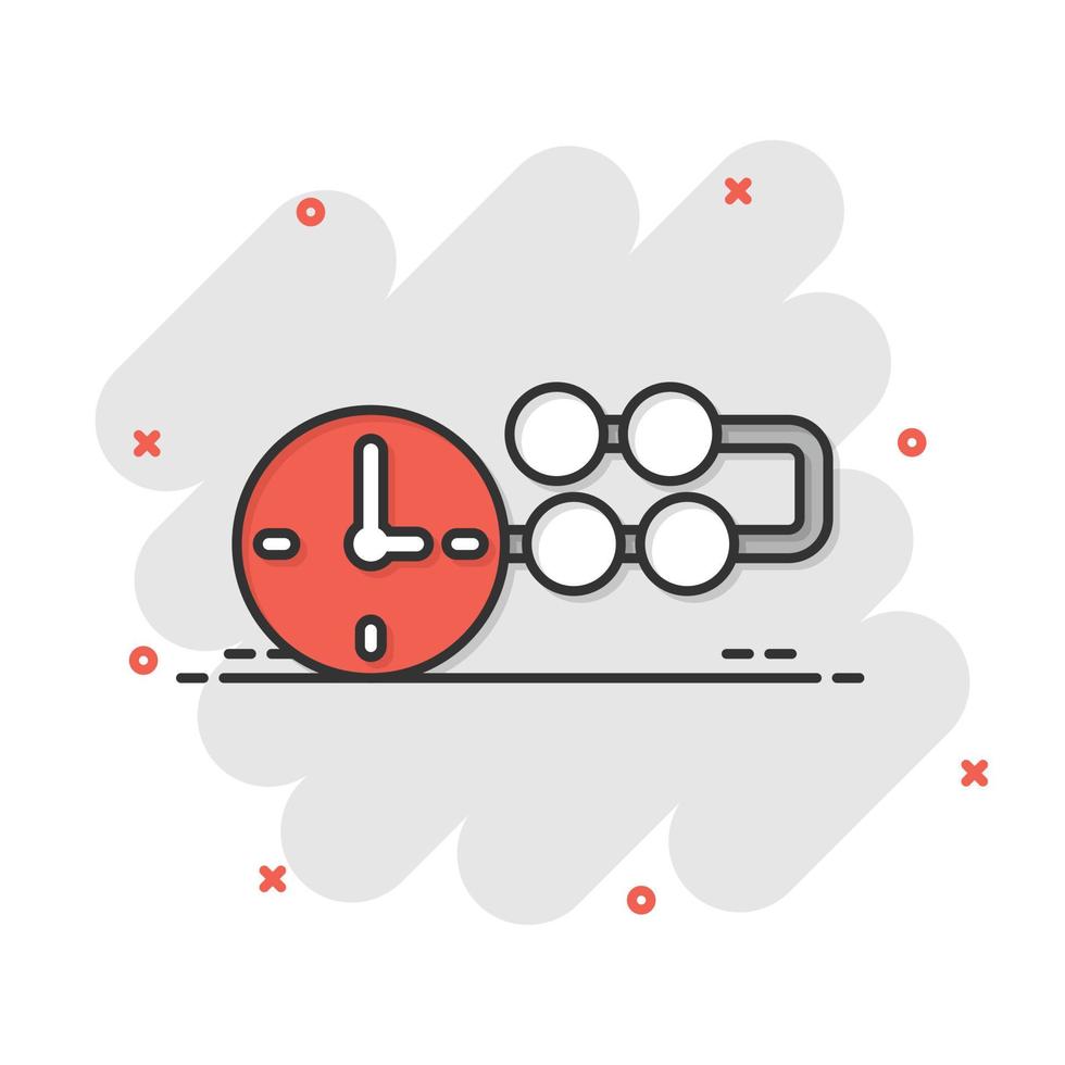 Timeline-Symbol im Comic-Stil. Fortschrittskarikatur-Vektorillustration auf weißem lokalisiertem Hintergrund. Diagramm-Splash-Effekt-Geschäftskonzept. vektor