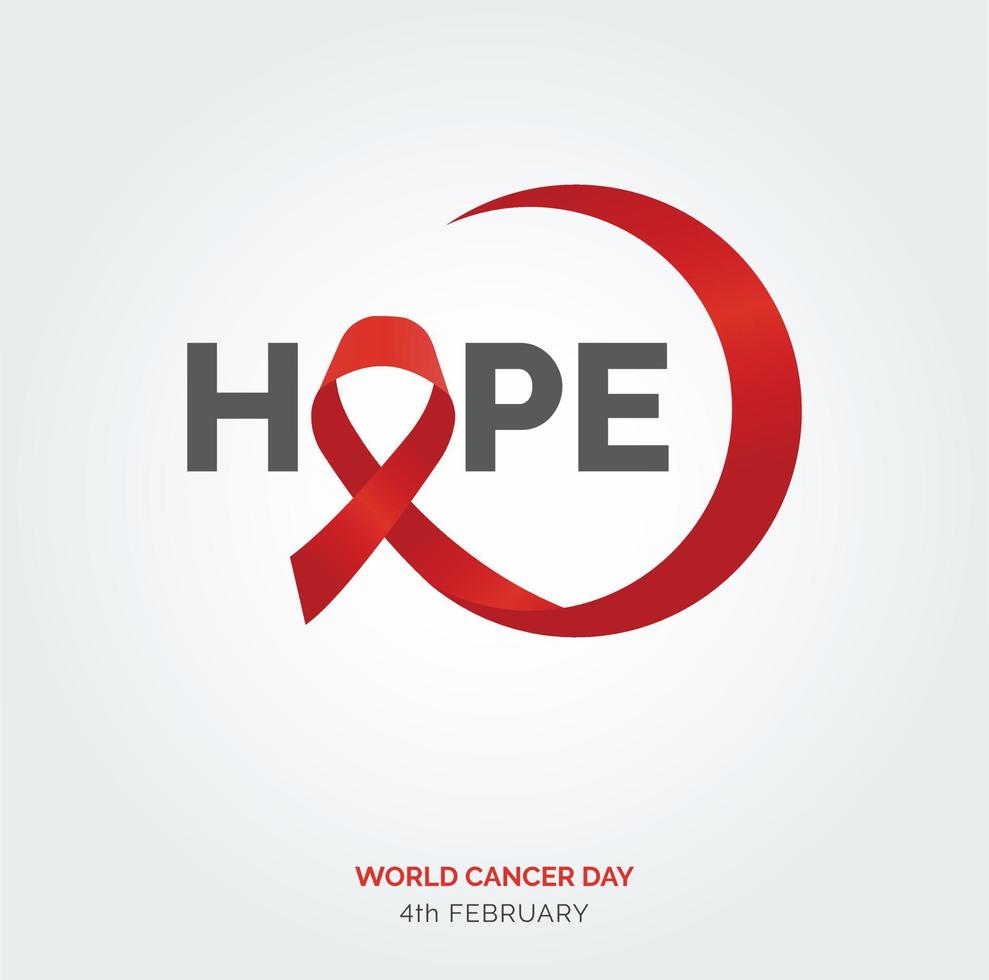 hoppas band typografi. 4:e februari värld cancer dag vektor