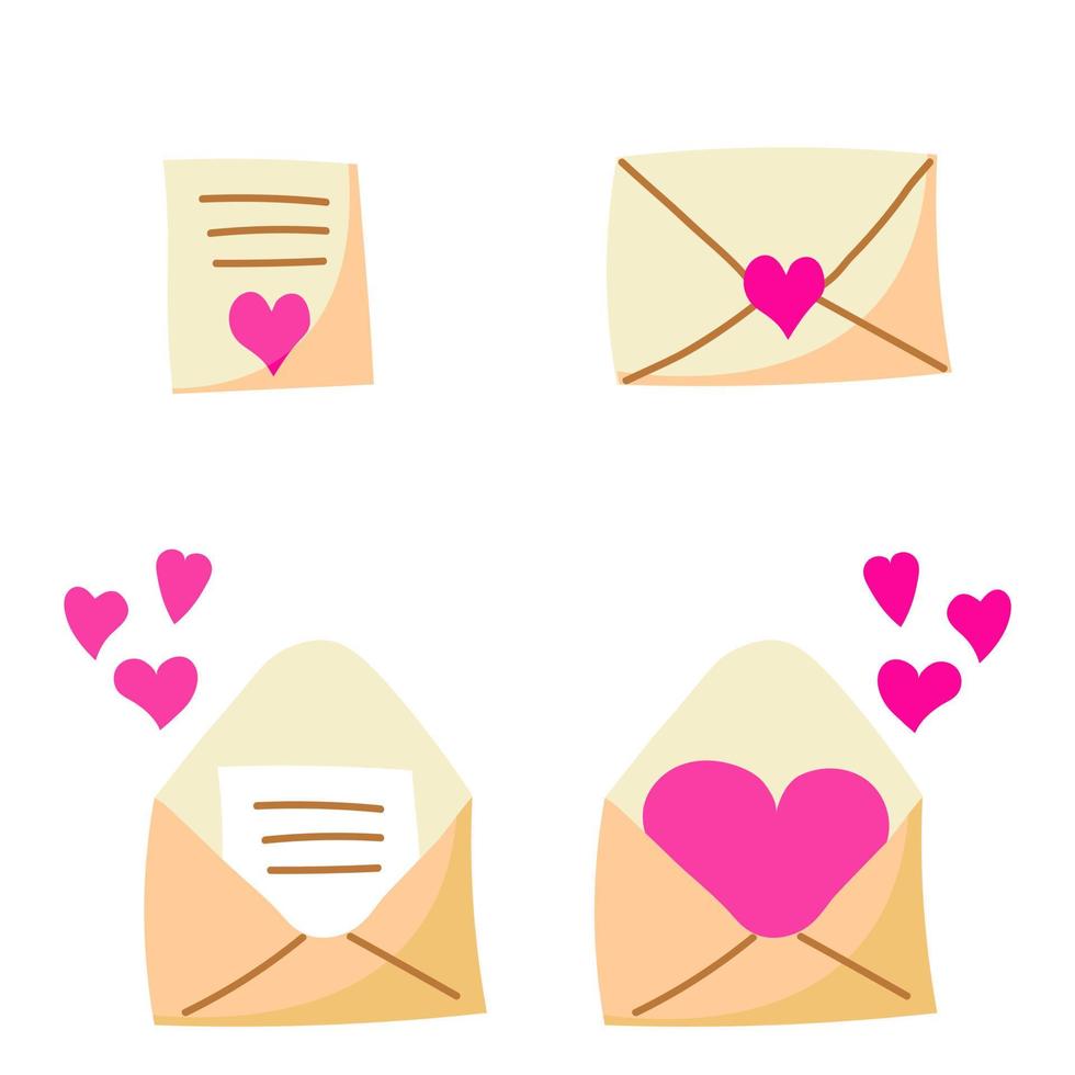brev av kärlek, uppsättning av brev av kärlek, hjärta flytande ut av kuvert, kärlek kort för hjärtans dag, bild för bröllop vektor