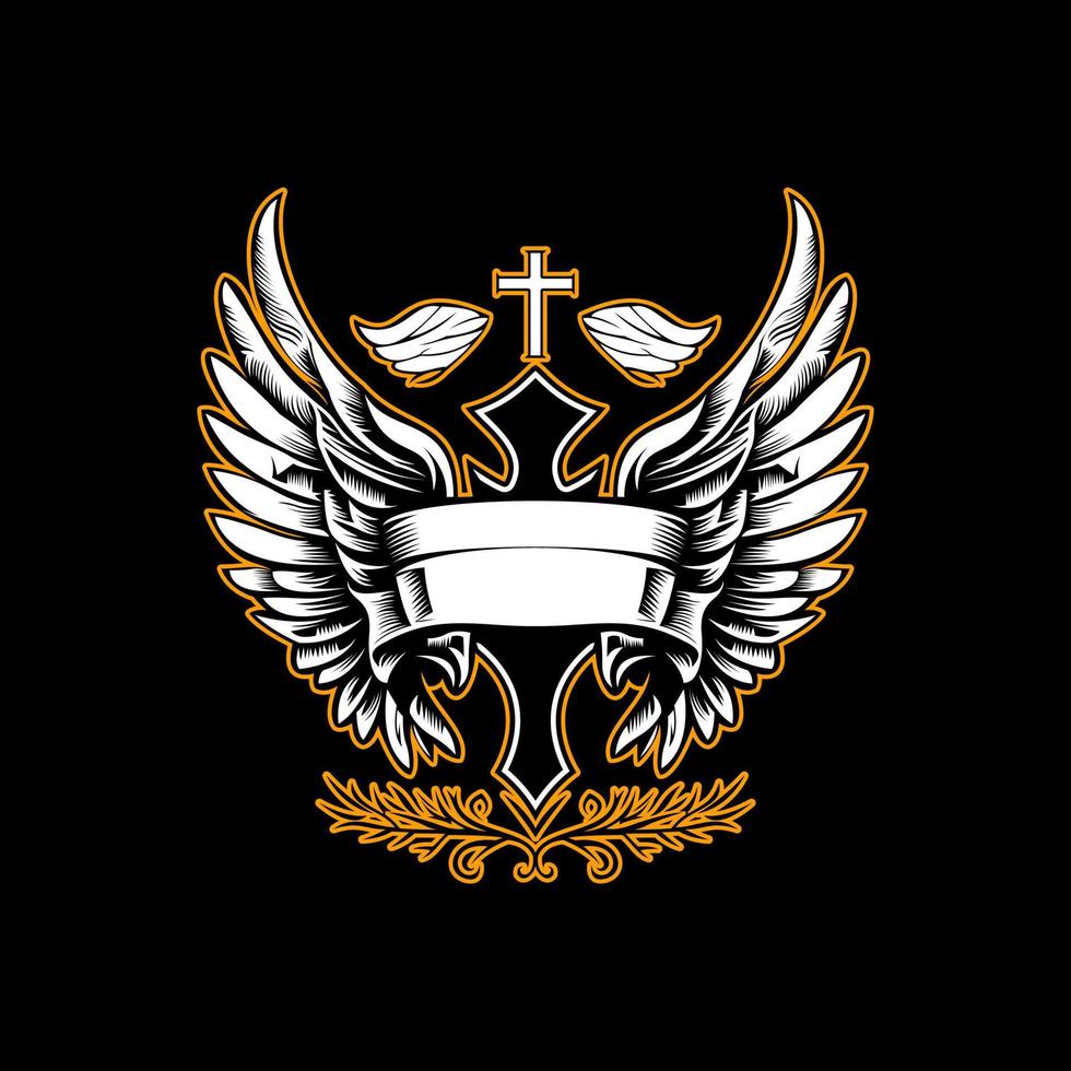 Vintage-Logo-Design mit geflügeltem Kreuz vektor