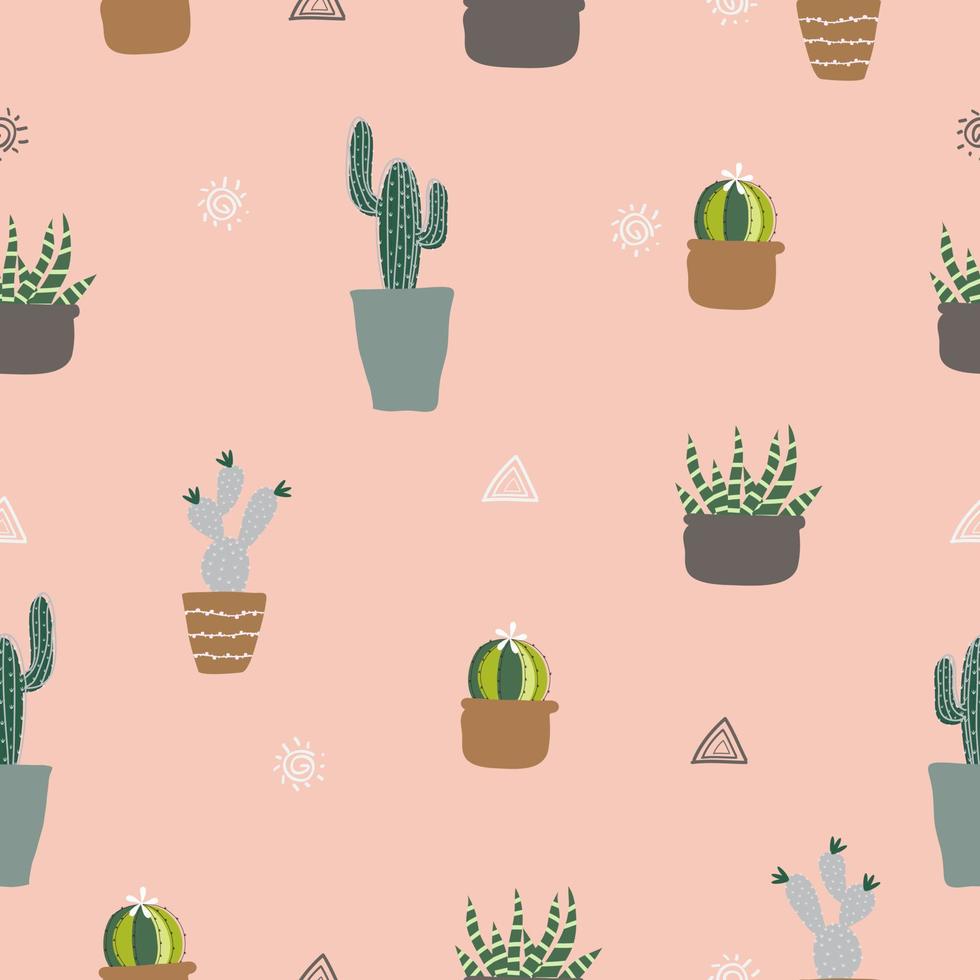 sömlös hand dragen kaktus mönster bakgrund vektor illustration för design
