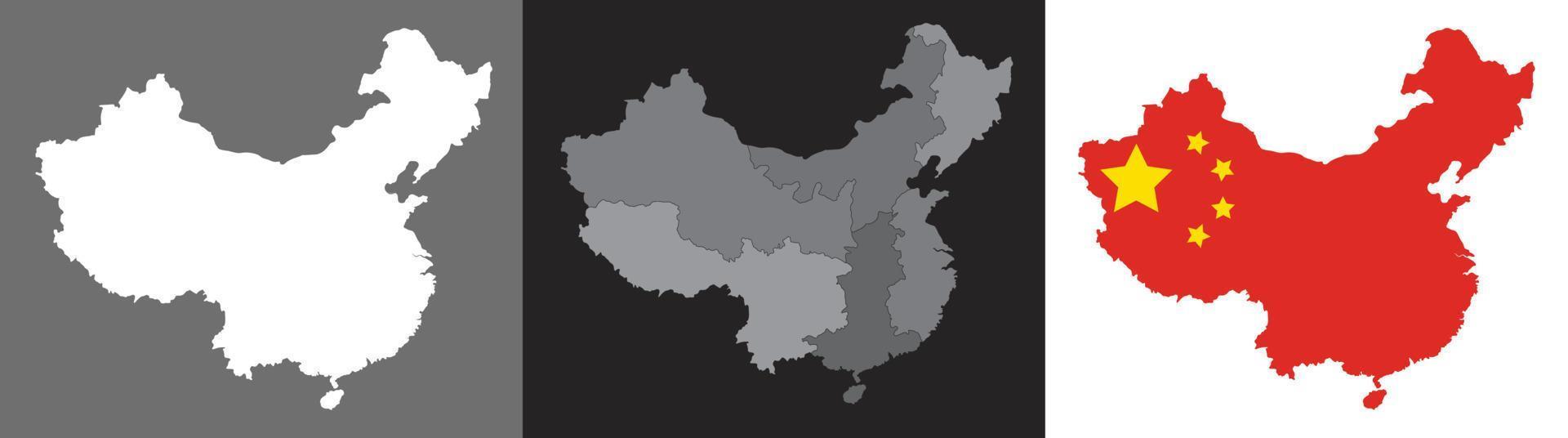 Karta av Kina uppsättning med grå, svart, flagga isolerat. vektor illustratör.
