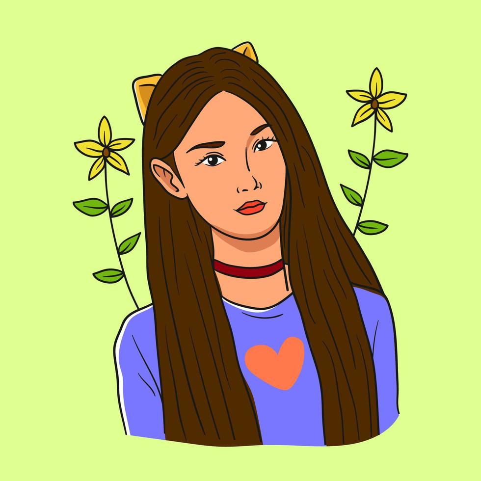 skön flicka med de blomma vektor illustration design
