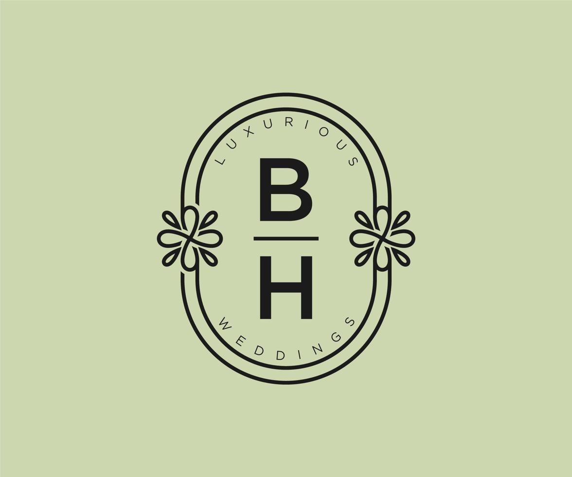 bh initialer brev bröllop monogram logotyper mall, hand dragen modern minimalistisk och blommig mallar för inbjudan kort, spara de datum, elegant identitet. vektor