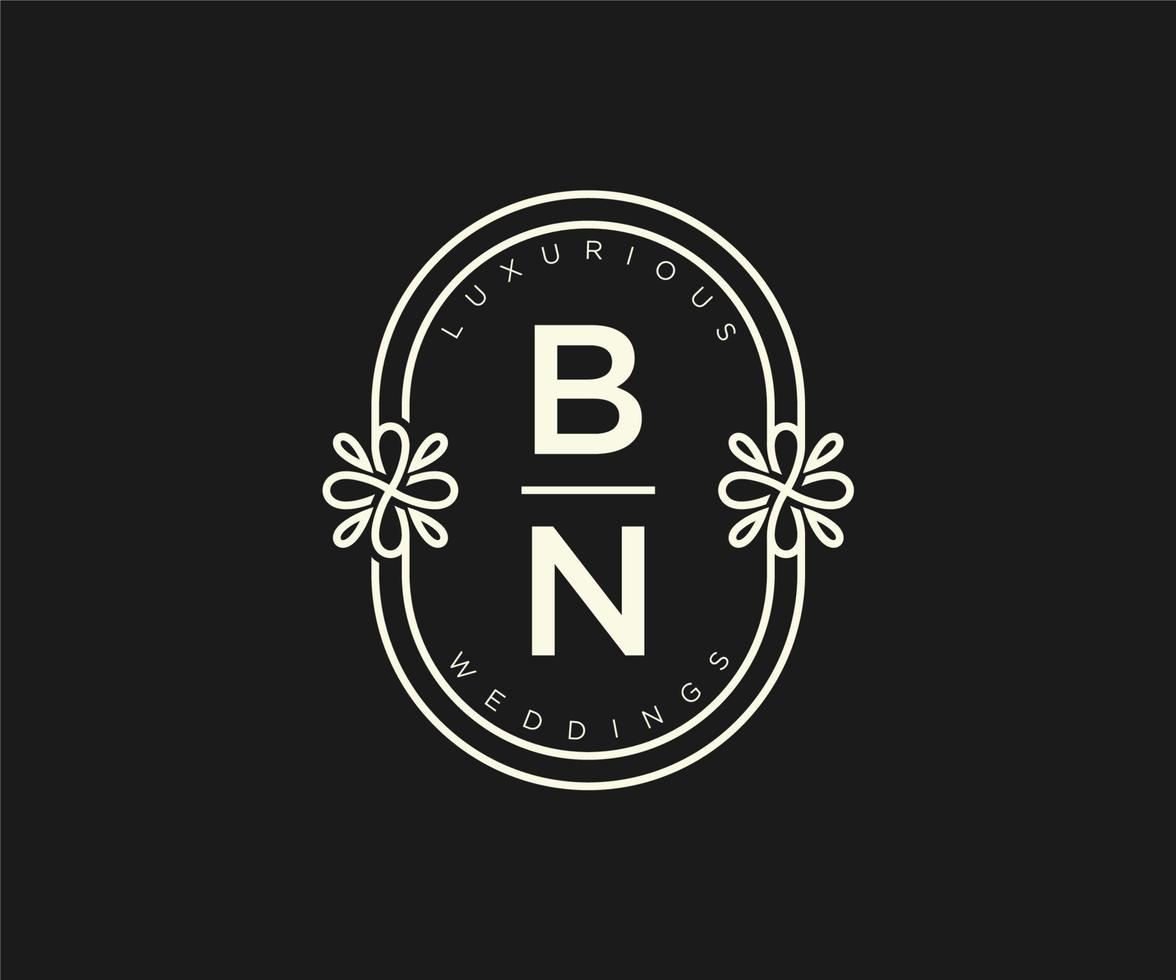 bn initialen brief hochzeitsmonogramm logos vorlage, handgezeichnete moderne minimalistische und florale vorlagen für einladungskarten, datum speichern, elegante identität. vektor