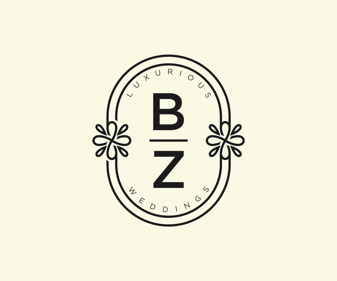 bz initialer brev bröllop monogram logotyper mall, hand dragen modern minimalistisk och blommig mallar för inbjudan kort, spara de datum, elegant identitet. vektor