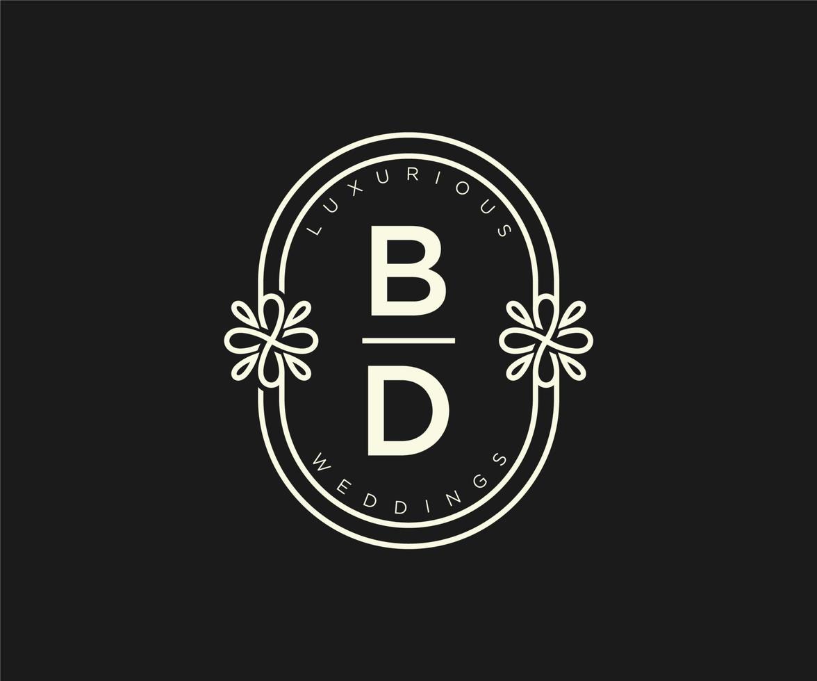 bd initialen brief hochzeitsmonogramm logos vorlage, handgezeichnete moderne minimalistische und florale vorlagen für einladungskarten, datum speichern, elegante identität. vektor