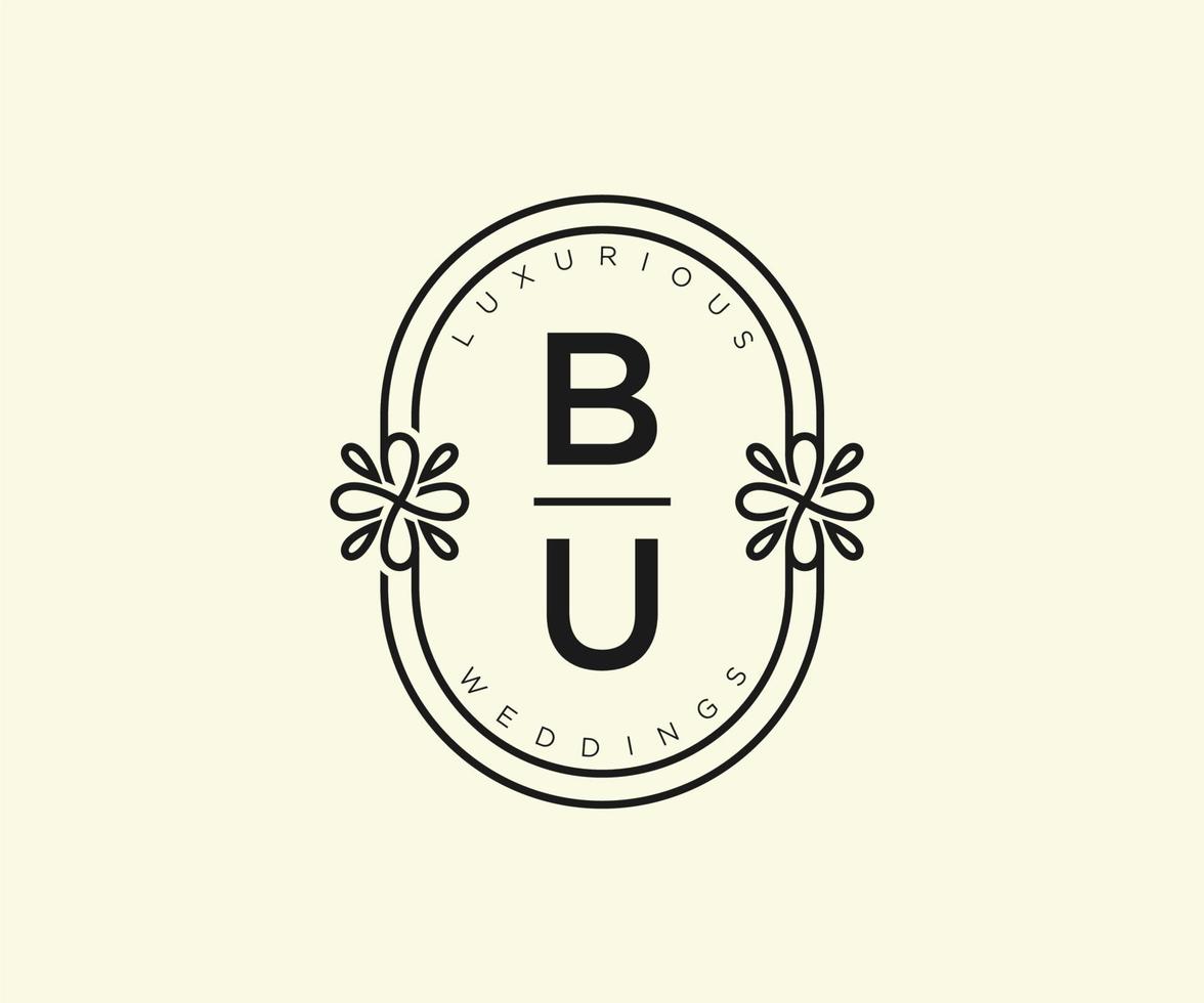 bu initialer brev bröllop monogram logotyper mall, hand dragen modern minimalistisk och blommig mallar för inbjudan kort, spara de datum, elegant identitet. vektor