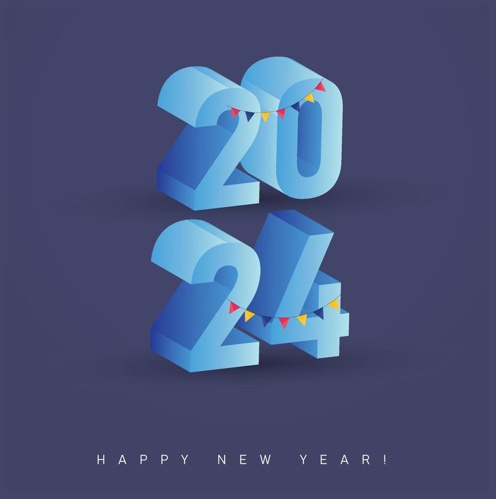 2024 neues Jahr. 2024 frohes neues Jahr Zahlen mit blauem Farbverlauf Post. 3d 2024 frohes neues Logo-Textdesign für Post. Zahlenentwurfsvorlage. frohes neues jahr beitrag. vektor
