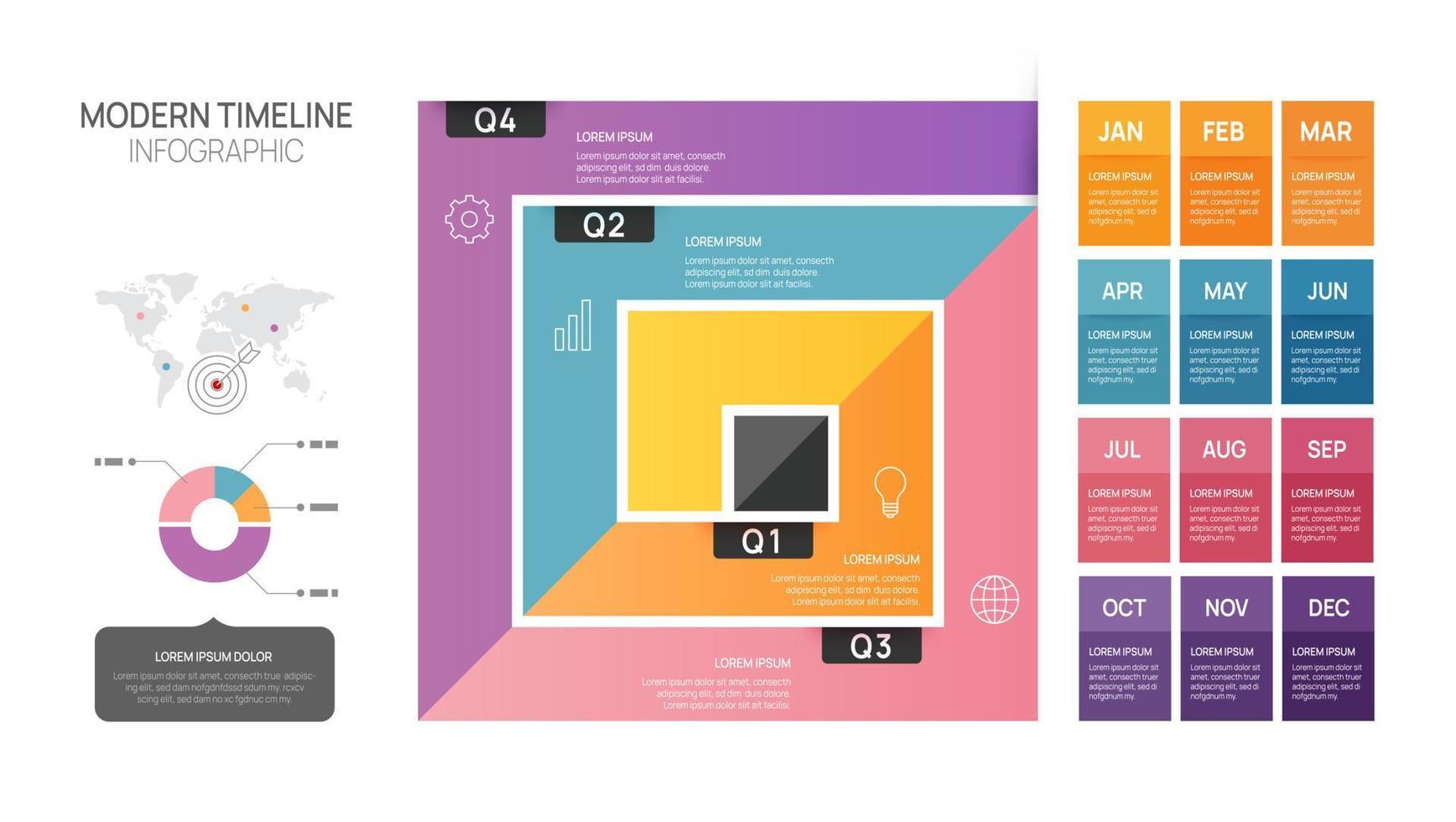 infographic tidslinje kalender diagram mall för företag. 4 steg modern färdplan med fyrkant ämnen, för vektor infografik, strömma diagram, presentationer.