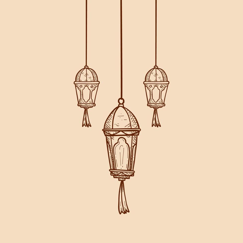 ramadan lykta lampor hängande skiss hand teckning stil illustration vektor design element