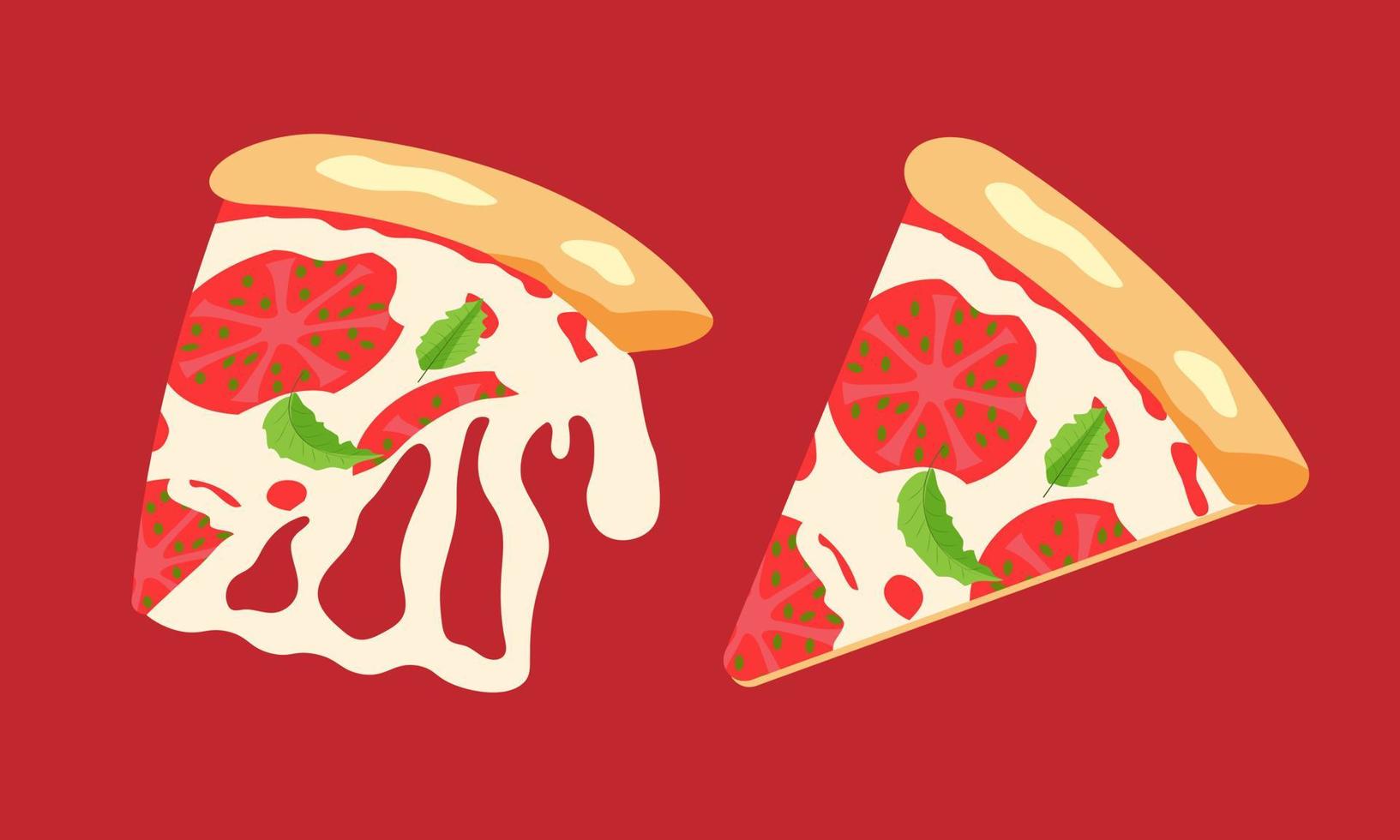 zwei Stücke leckere Margarita-Pizza. Fast-Food-Illustration. Vektor eps10