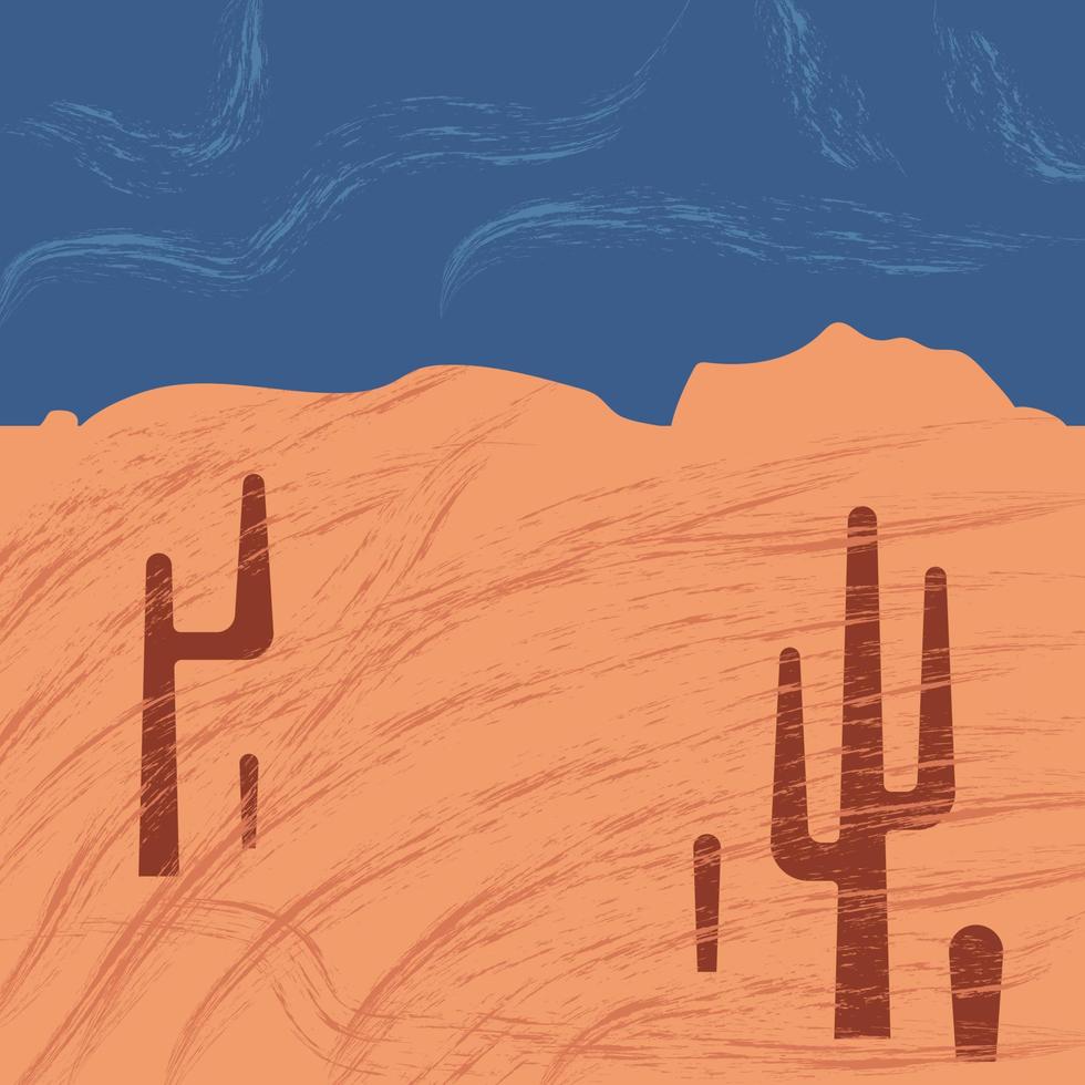 flache abstrakte Ikone, Aufkleber, Knopf mit Wüste, Sonne und Kakteen und Wind. vektor
