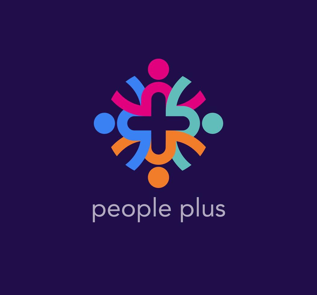 Gesundheit plus und ineinander verschlungenes Herzfamilienlogo. einzigartige Farbübergänge. Menschen-Logo-Vorlage. Vektor