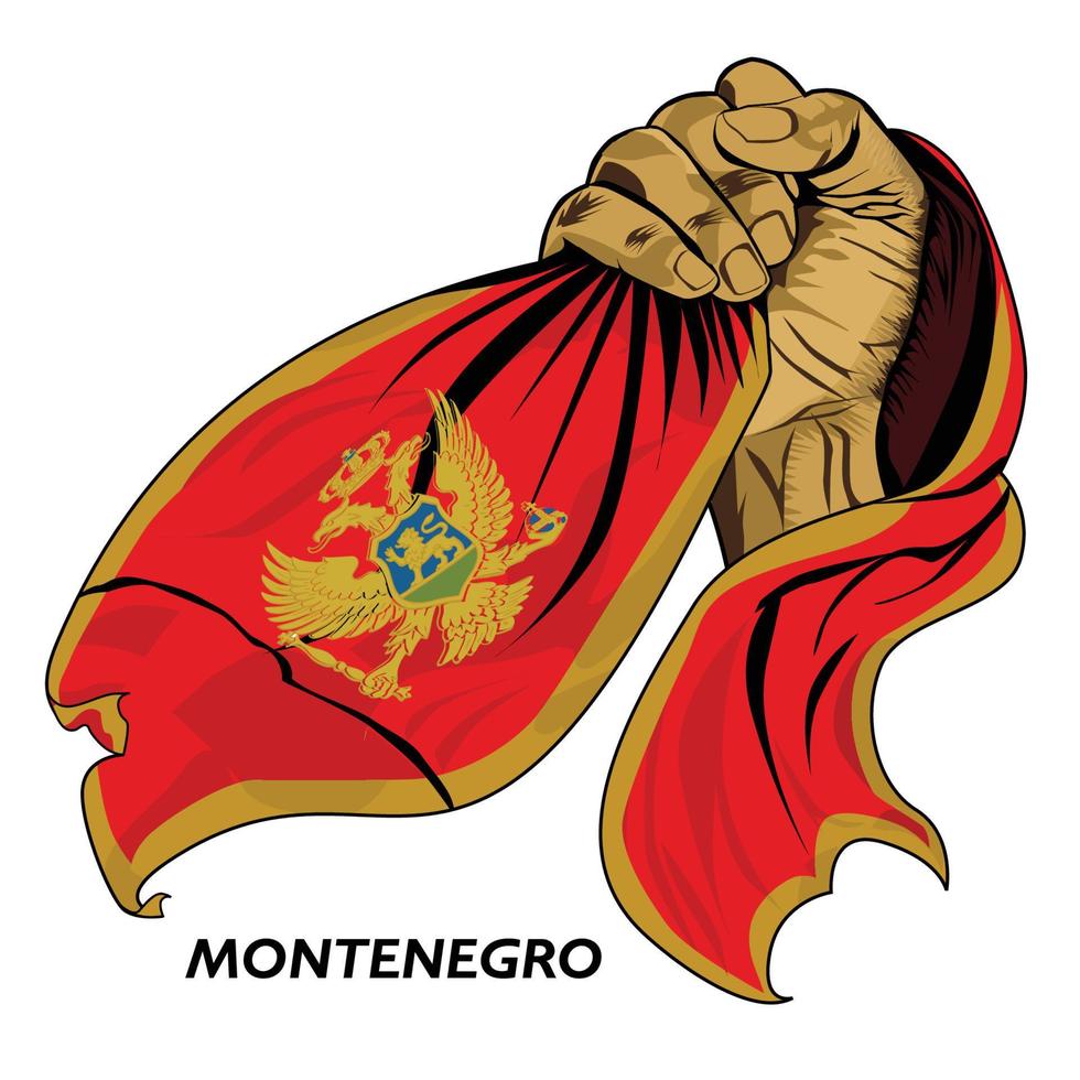 Fausthand mit montenegrinischer Flagge. vektorillustration der handgehobenen und greifenden flagge. Flagge um die Hand drapiert. editierbares und skalierbares eps-Format vektor