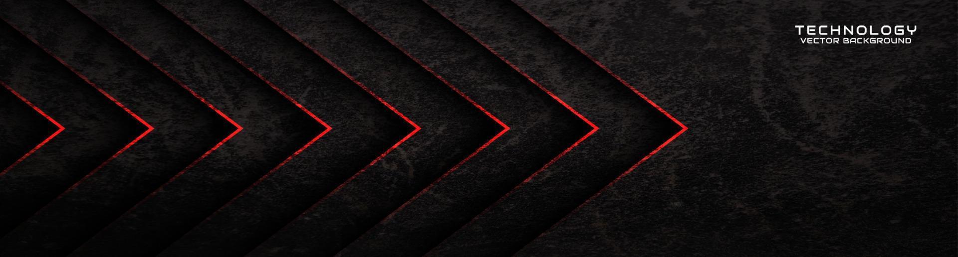 3d schwarzer rauer grunge techno abstrakter hintergrundüberlappungsschicht auf dunklem raum mit roter pfeildekoration. modernes grafikdesign-element-schnittkonzept für banner, flyer, karte oder broschüreneinband vektor