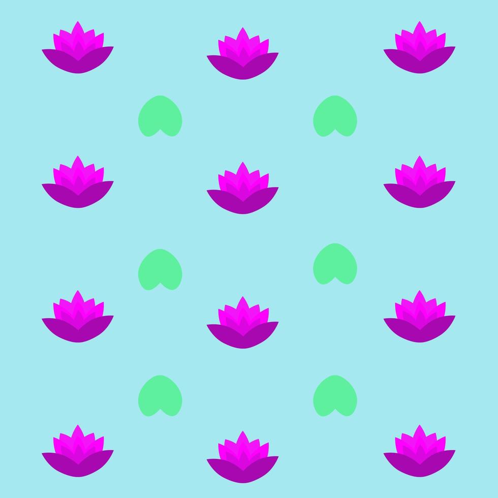 Muster lotusrosa Blumen und grüne Blätter auf blauem Hintergrund vektor