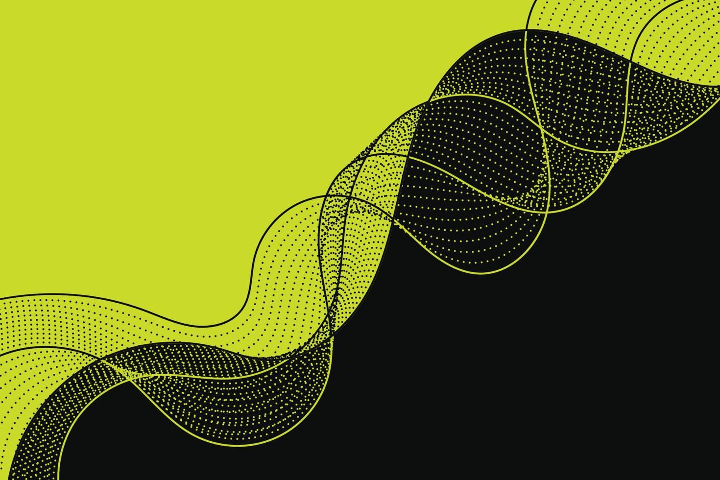 abstrakte komposition mit verdrehter gepunkteter welle in schwarzer und hellgrüner farbe. dynamisches gewelltes Hintergrunddesign des Wirbels vektor