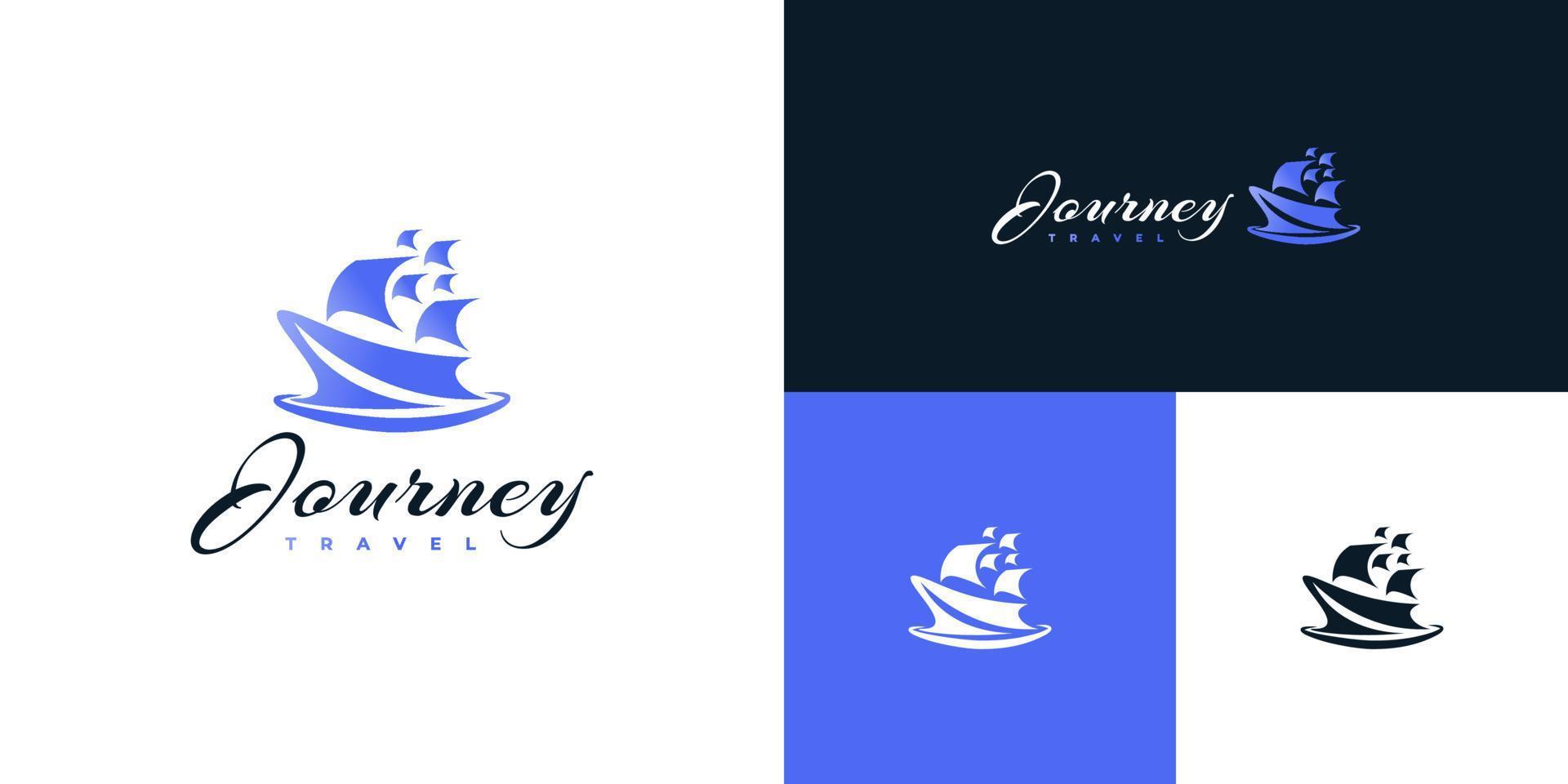 elegant blå fartyg logotyp design för resa eller turism industri logotyp. segling båt logotyp eller ikon vektor