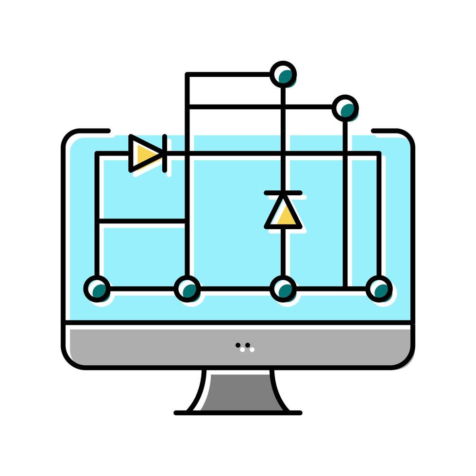 schema auf dem computerbildschirm für die farbsymbol-vektorillustration der halbleiterherstellung vektor