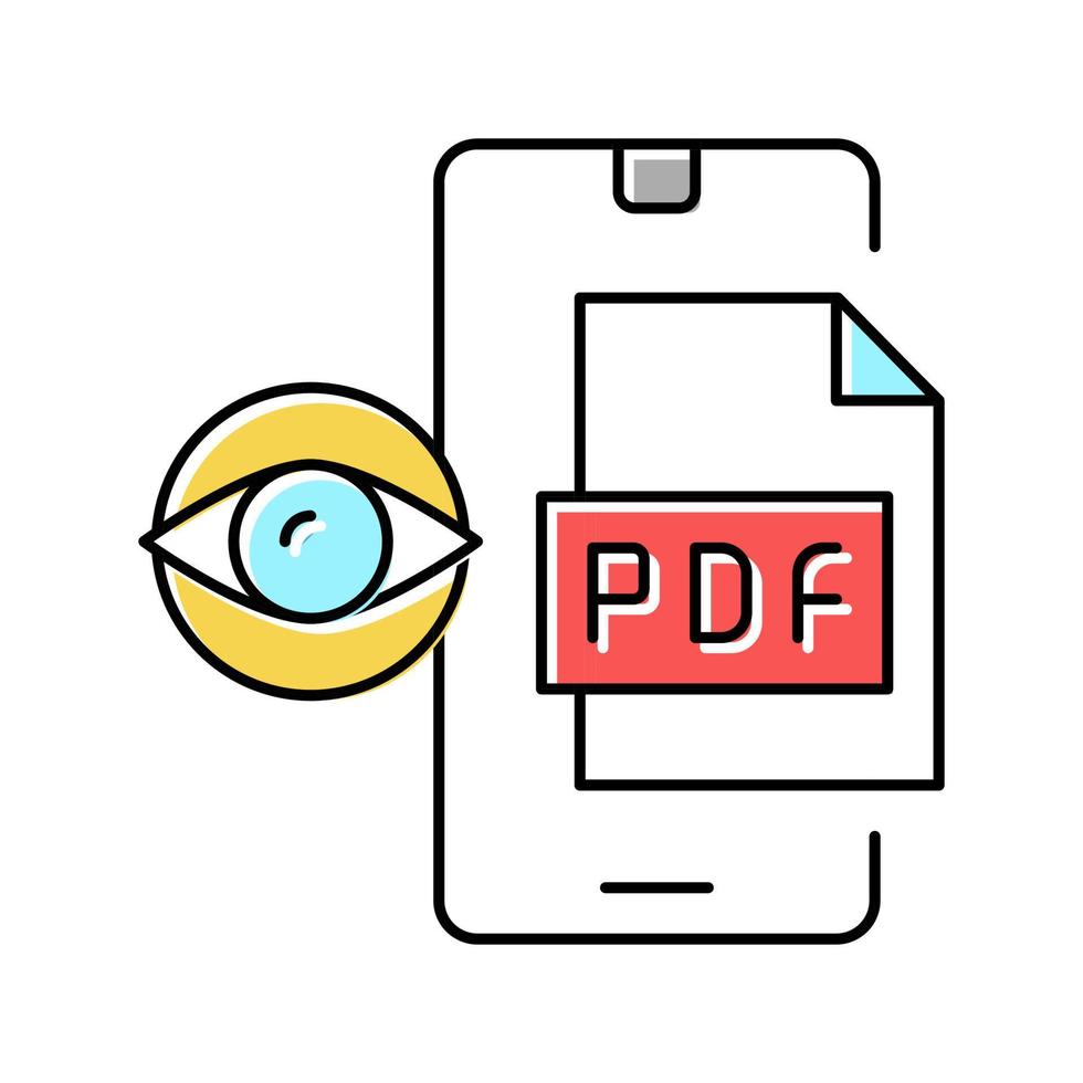 lesen von pdf-dateien auf handy-farbsymbol-vektorillustration vektor